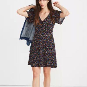 Madewell Cross-Front Faux Wrap Mini Dress Garden Party Dark Floral Size 0